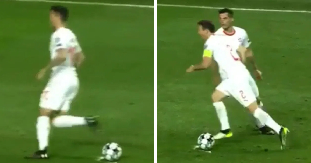 Xhaka and Lichtsteiner got embarrassed messing up free-kick for Switzerland